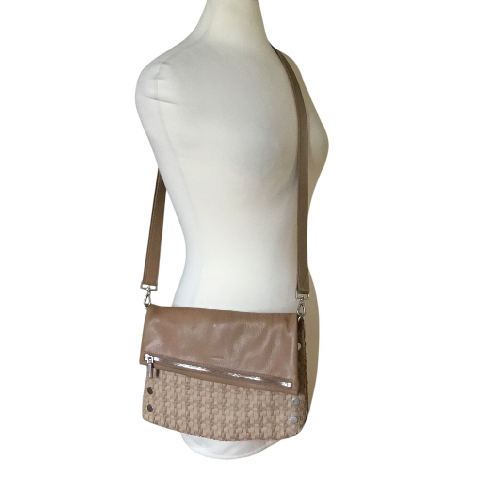 Hammitt VIP Large Leather Shoulder Bag Carpenter’s Weave Brushed Nickel